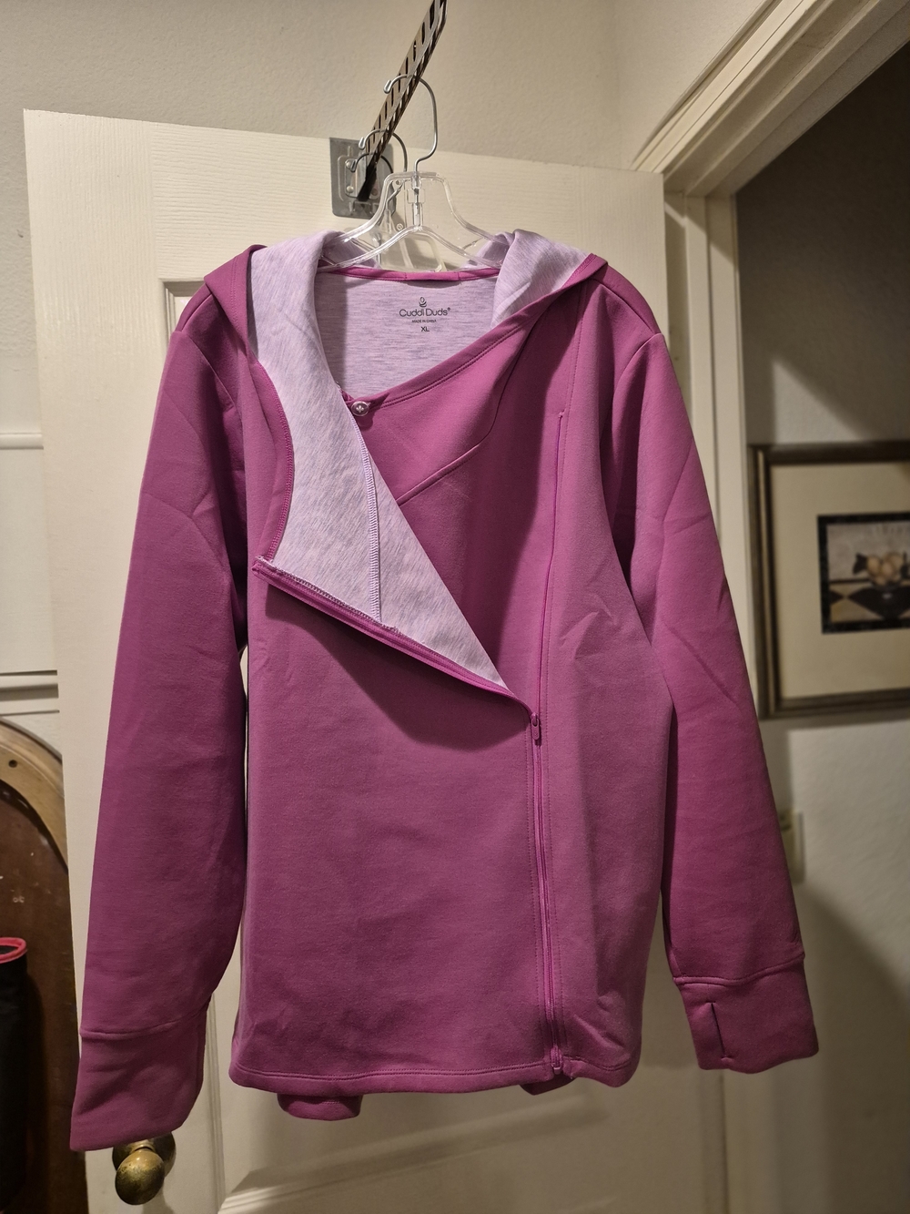 Cuddl Duds Pink Hooded Asymmetrical Zip Womens Sweat Jacket